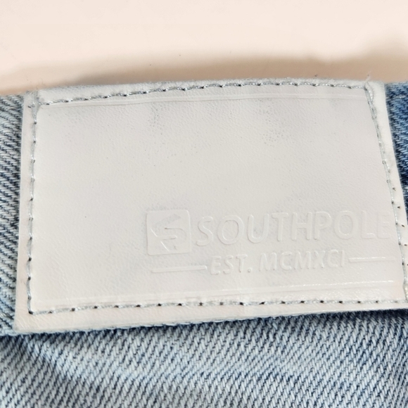 SOUTHPOLE Men 34 Denim Shorts Distressed Faded Bleached Destroyed Baggy Long Y2K - Picture 2 of 8